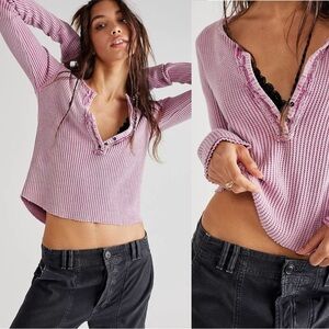 Free People FP One Colt Thermal in Bubble Tea Lavender Henley Plunge Grunge XS